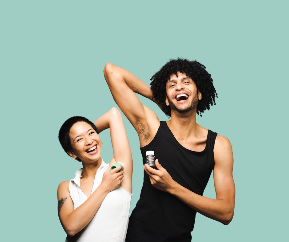 A man and woman applying woohoo deodorant