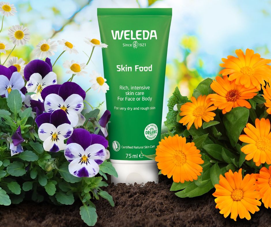 Weleda with flowers related to natural ingredients