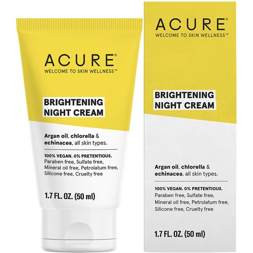 Acure Brightening Night Cream tube and box on a white background.