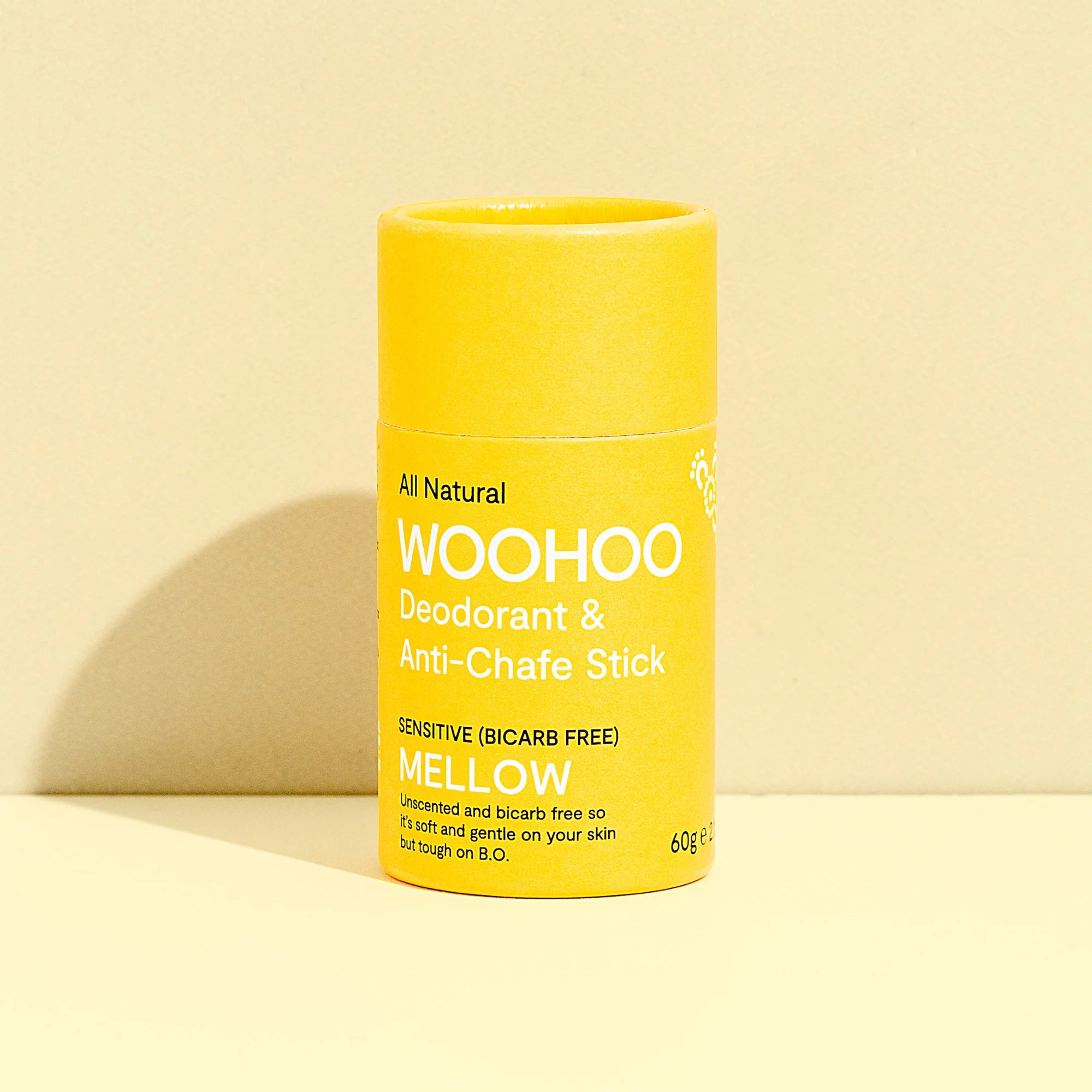 Image of Mellow Natural Bicarb-free Deodorant Stick on a light yellow background
